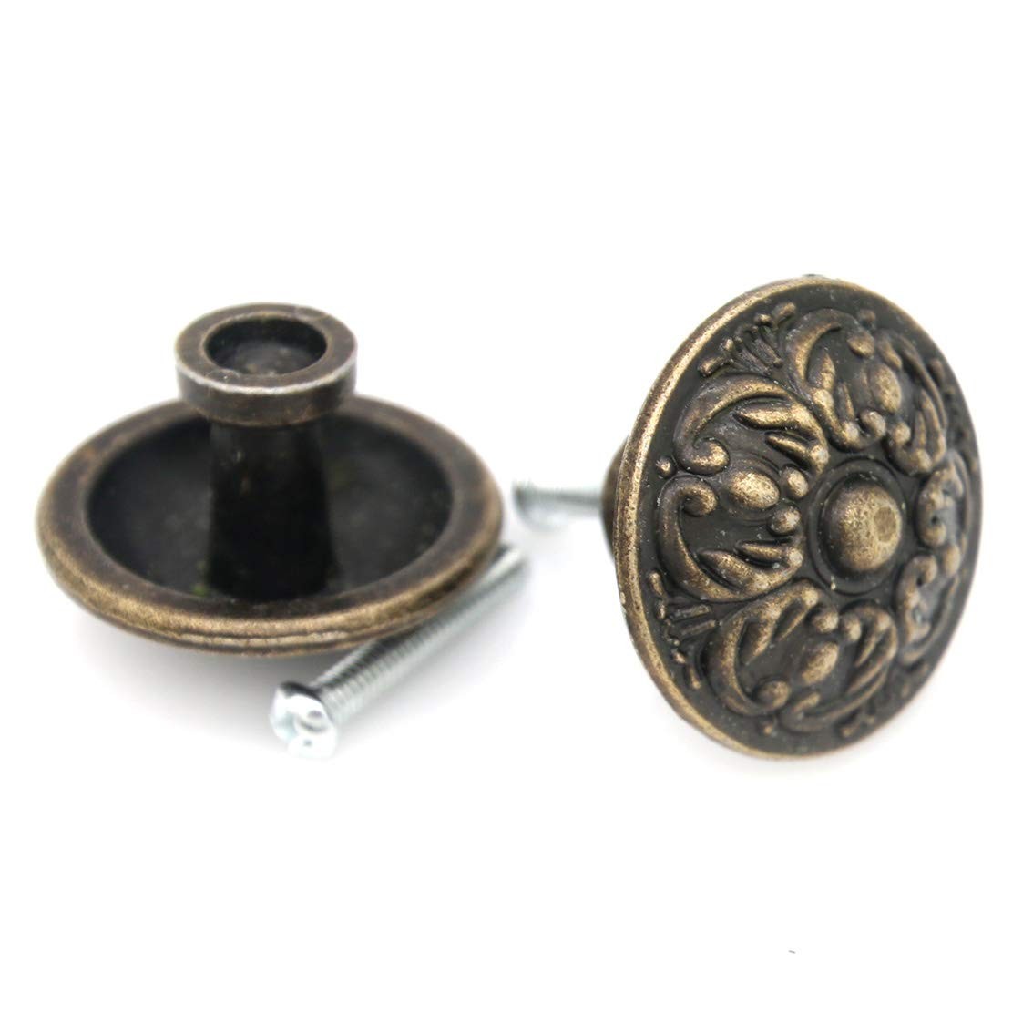 LXZ 6 PCs Vintage Antique Brass Knobs Handles Pulls with Flower Pattern for Cabi