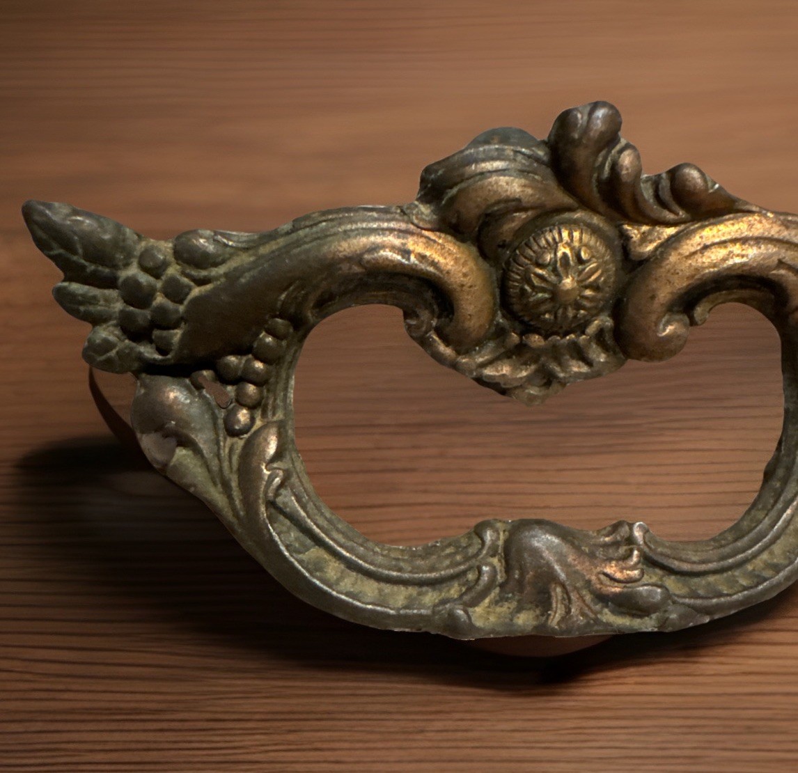 Vintage Pair 3” French Provincial Brass Finger Pull Drawer Handle Ornate Rococo
