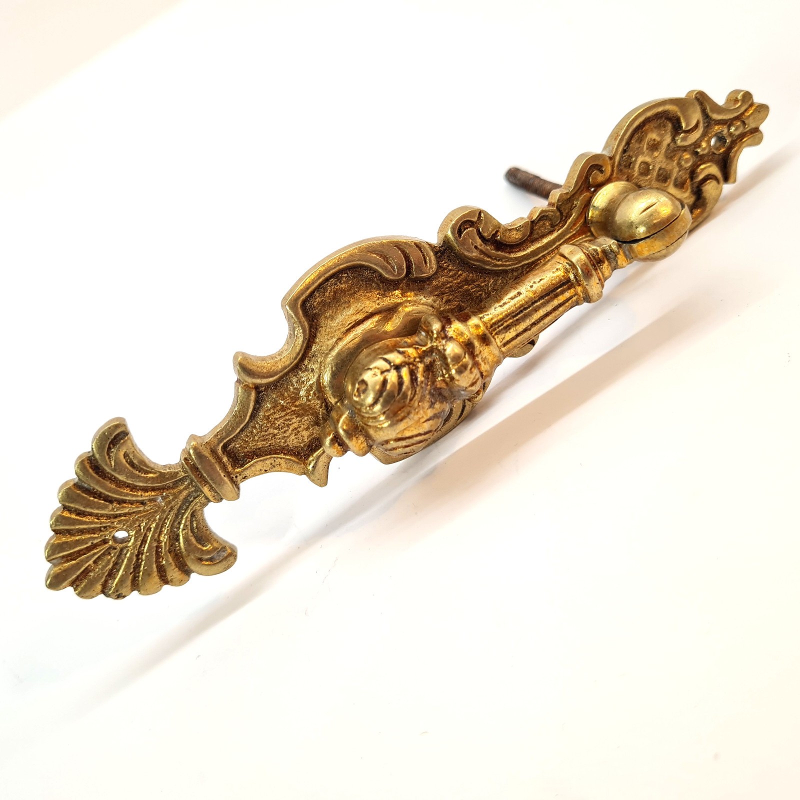 Antique Brass Drop Drawer Pull, Ornate Dresser Handle, Cabinet Wardrobe Hardware