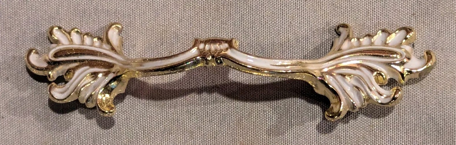 6 Vintage MCM Ajax Drawer Pulls Handles Scroll White Gold Ornate Hardware 990