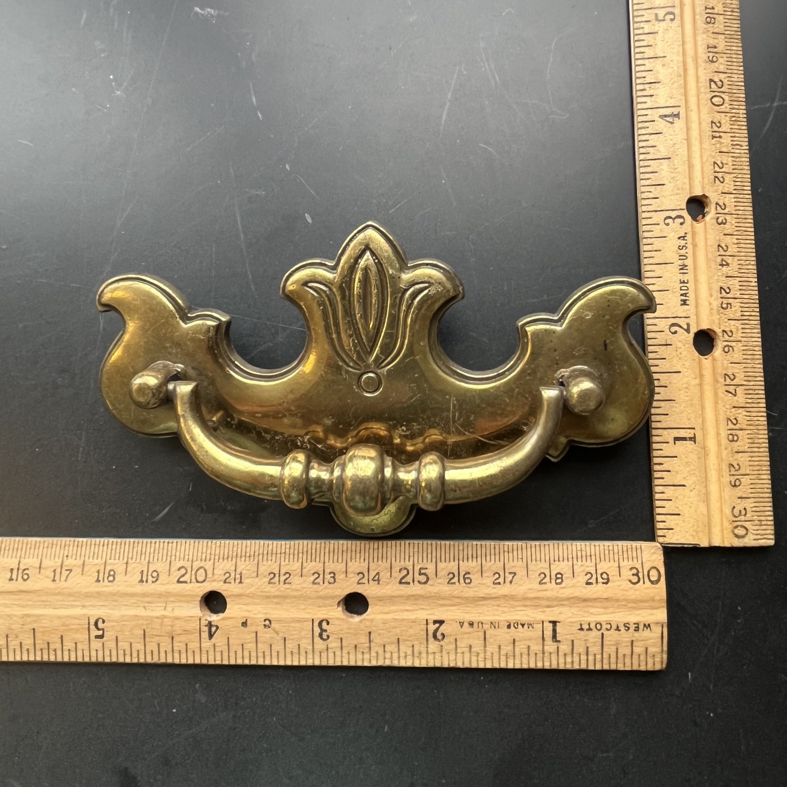 Set of 4 Vintage Brass Chippendale Batwing Drawer Pulls Bail Handles with Screws