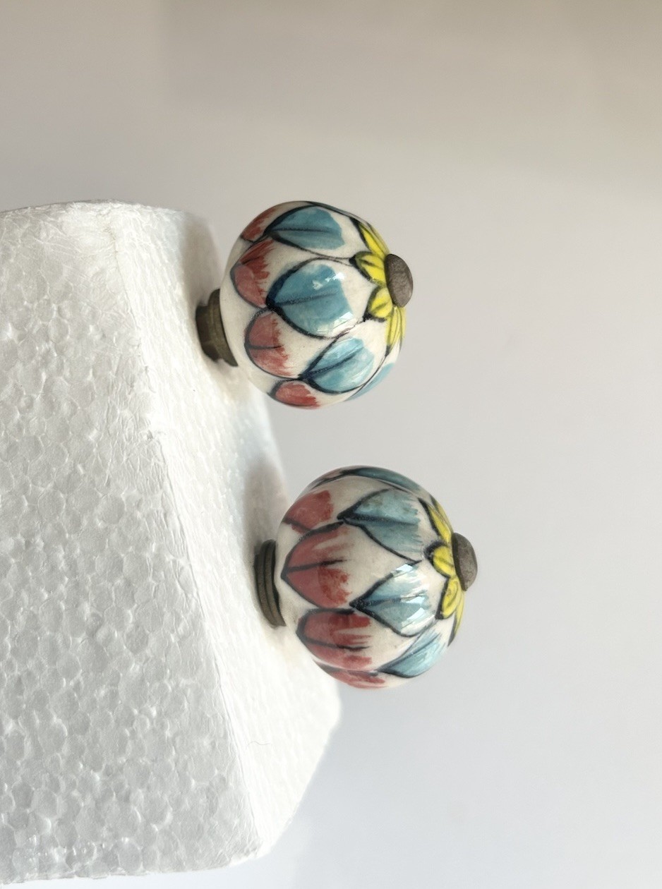 Vintage Floral Ceramic Brass Pull Knobs Cabinet Dresser Knobs Drawer