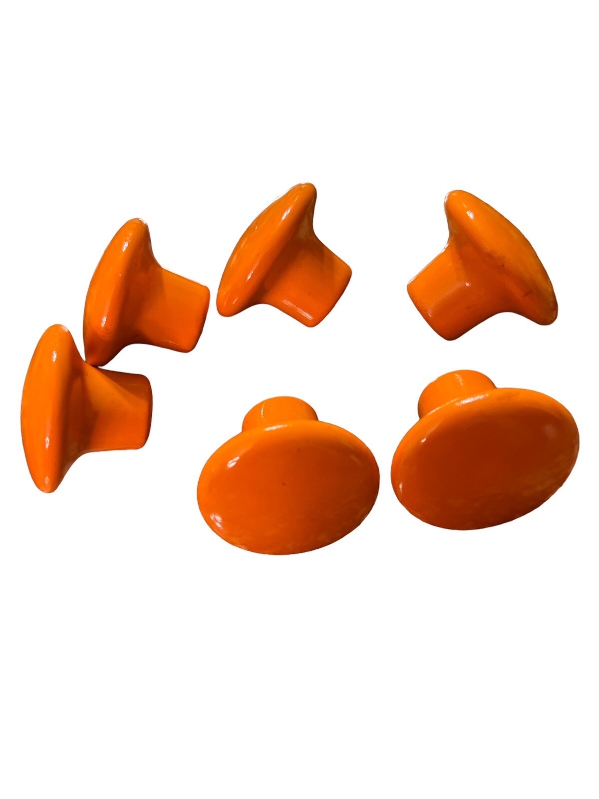 VTG Retro 1970s MCM Orange Mushroom 6 Porcelain Drawer Door Pull Knobs READ