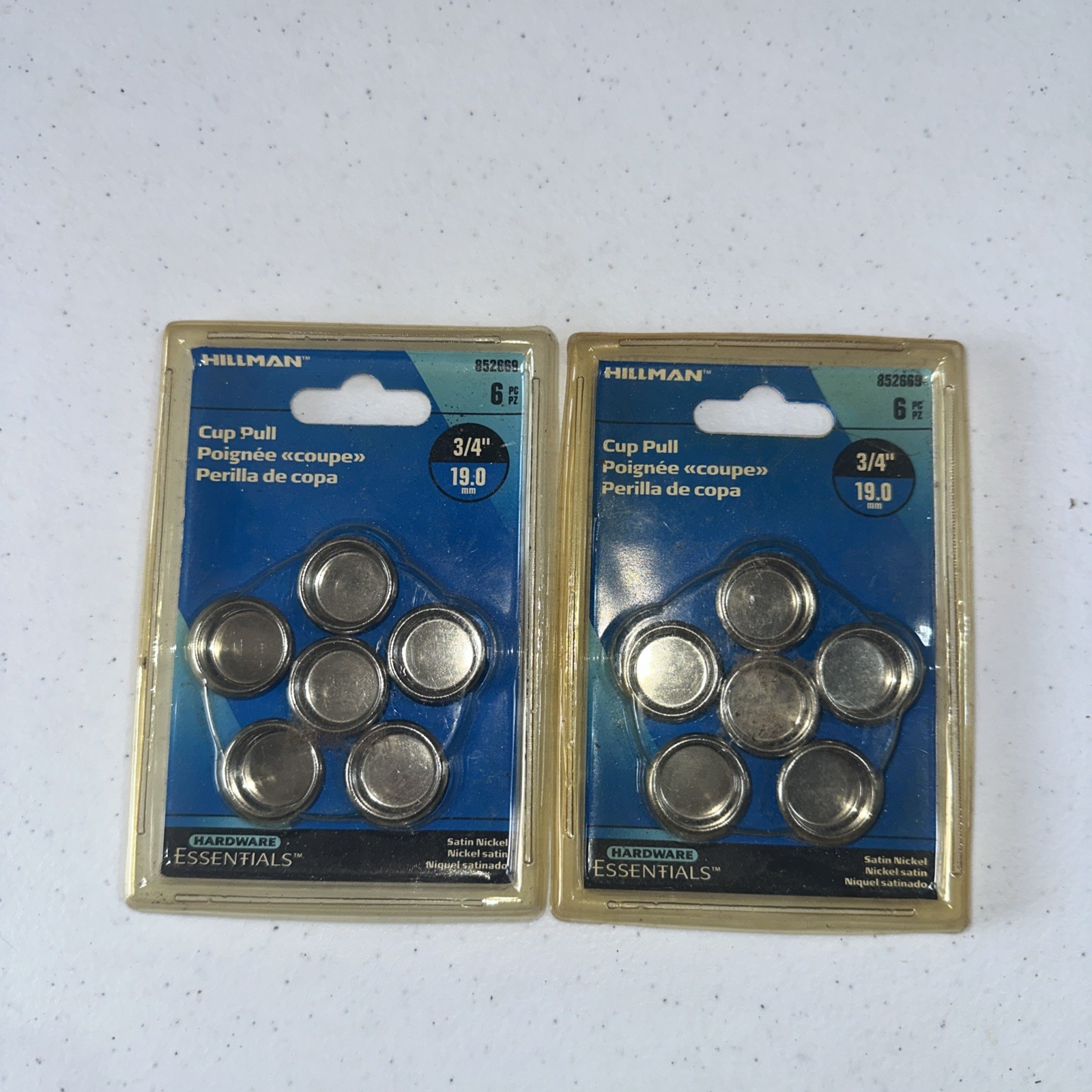 Cup Pull 2-3/4” Nickel, 2-3/4” Brass, 2- 1 3/4” Brass, 2- 2 1/8” Nickel