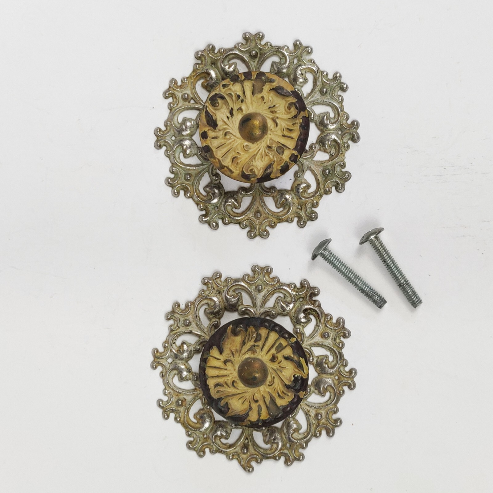 Vtg. Allison Drawer Pull Knob Ornate Backplate Escutcheon Ornate Japan Lot of 2