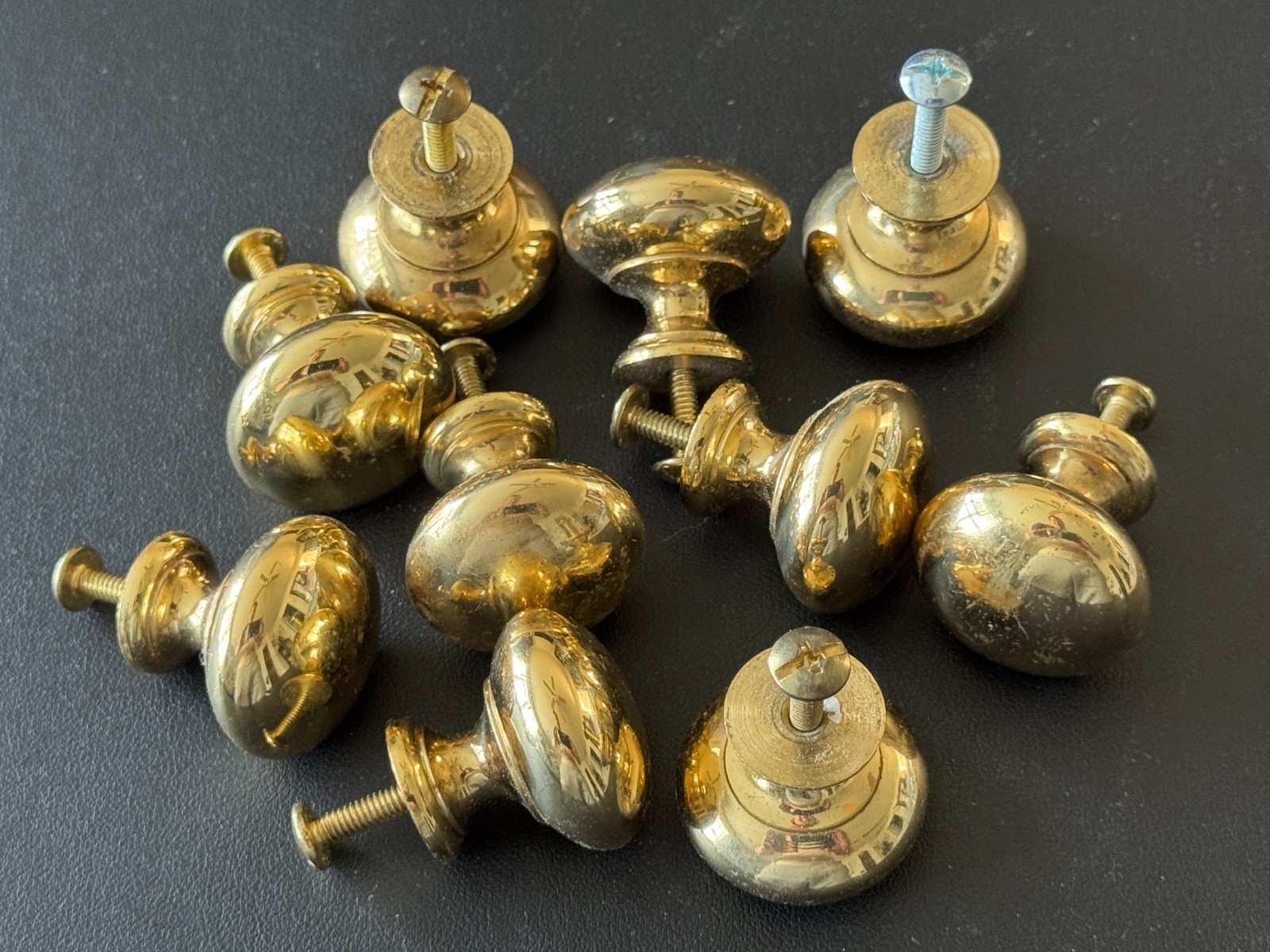 10 Vintage Solid Heavy Brass Furniture Mushroom-Shaped Single-Mount Drawer Knobs