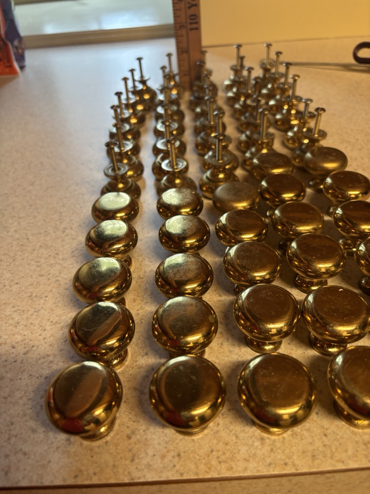 Polished Brass Round Mushroom Shaped Drawer Pulls Set Of 60