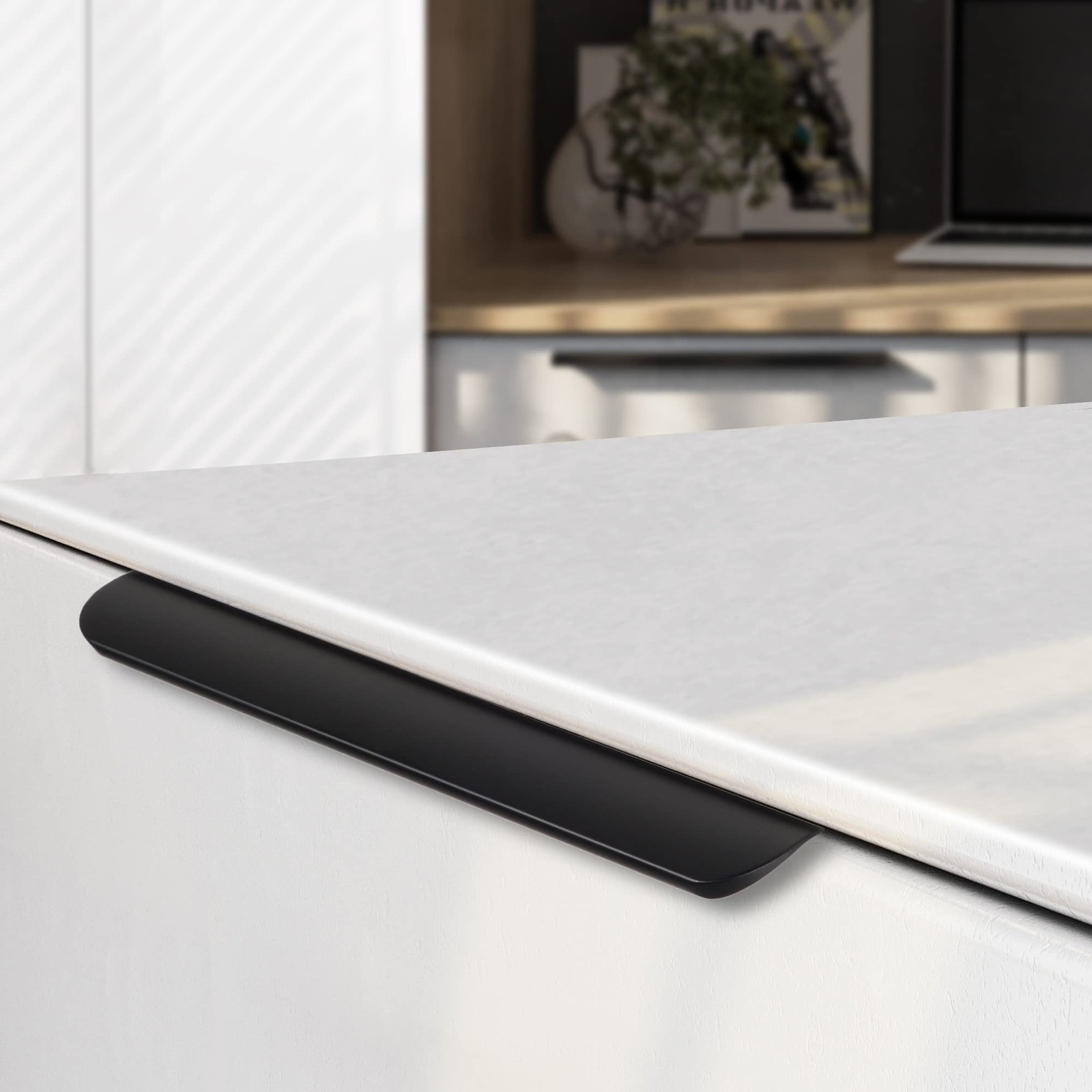Sunlithor Edge Matt Black Finger Pull For Cabinets Kitchen Concealed Drawer
