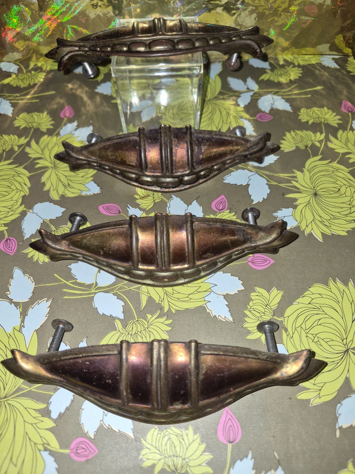 Antique 1920s/30s Vintage Art Deco Metal Handles Drawer Pulls Lot Set of 4