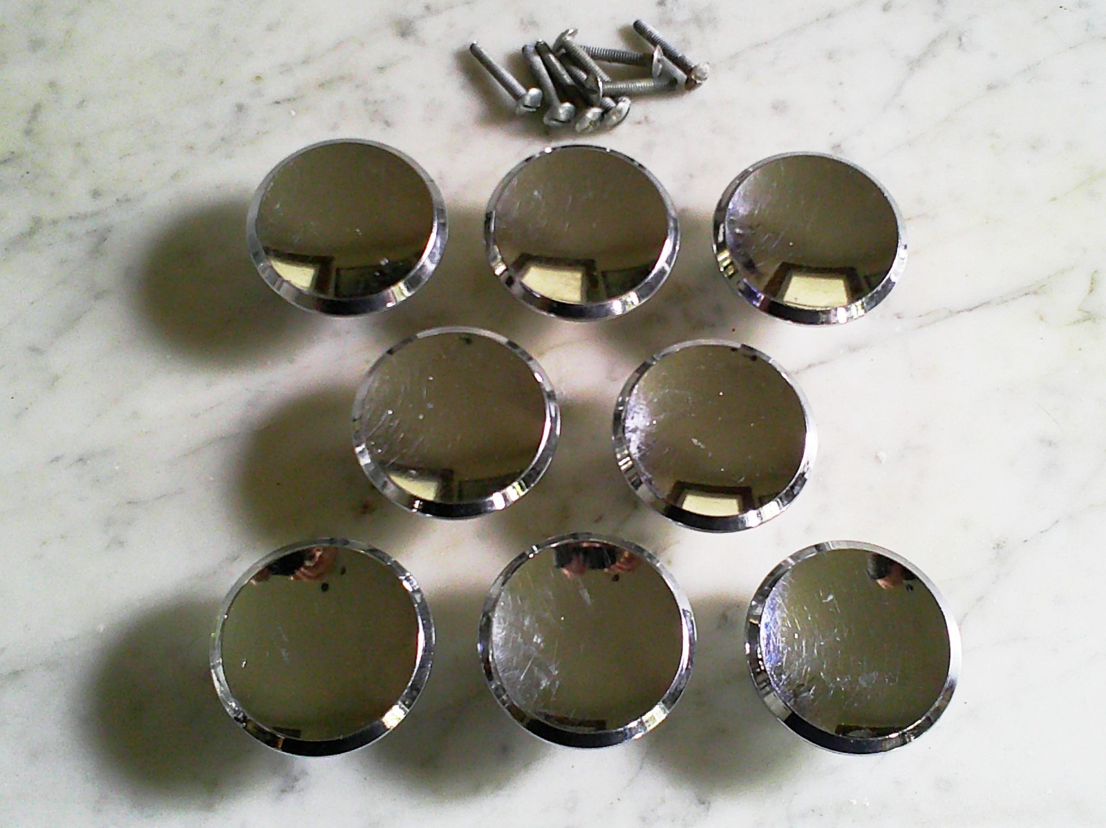 8 Chrome 2 Inch cabinet Knob Ajax Concave Beveled Edge Door Drawer Pulls Vintage