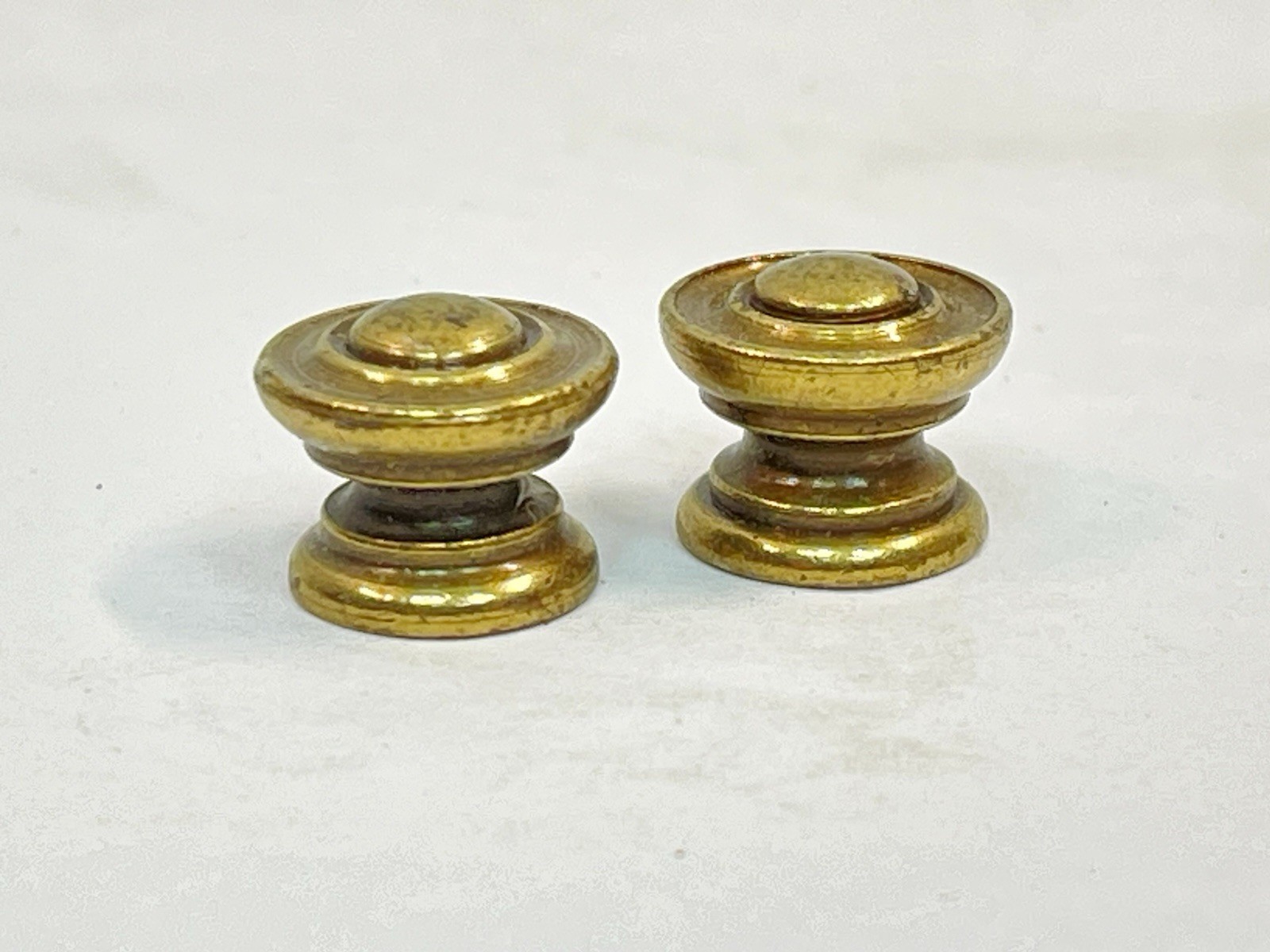 Pair NOS Tiny 0.5″ Drawer Pulls Door Knobs KBC Brass Co mcm