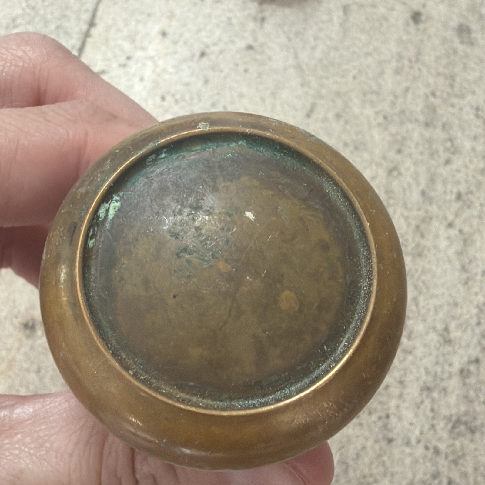 1 Antique 1930s Circle Design Hollow Brass Door Pull Knob Handle Vintage Patina