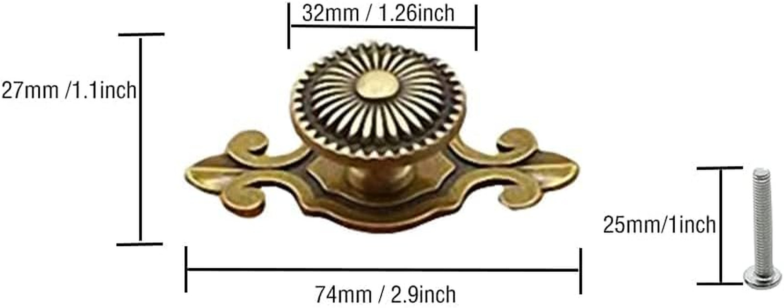 Golden Brass Antique Vintage Retro Drawer Cabinet Metal Knobs with Backplates 12