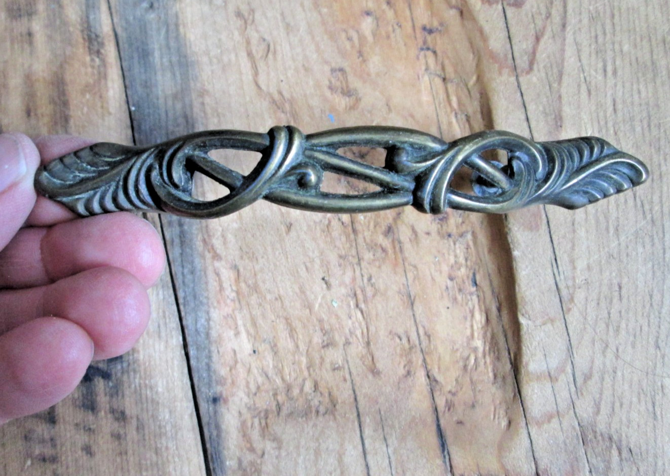 Vintage JB Jaybee Art Nouveau Drawer Pull Brass Filigree Leaf Celtic Irish