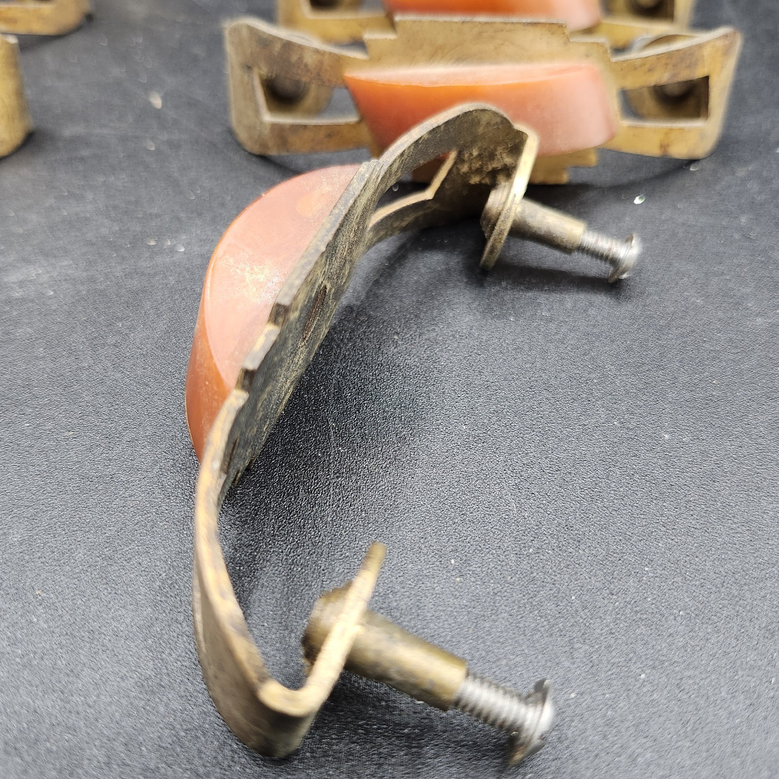 Vintage Art Deco Bakelite Brass Drawer Pull 1930s/40s Waterfall 3″OC- Read Ad