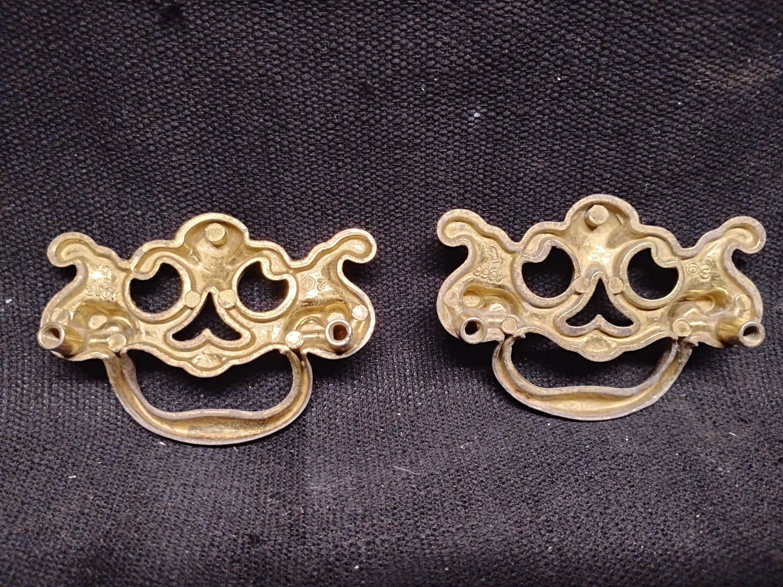 Vintage Brass Drawer Pulls Fixed Handle lot of 2 -3″ x 2 1/2″