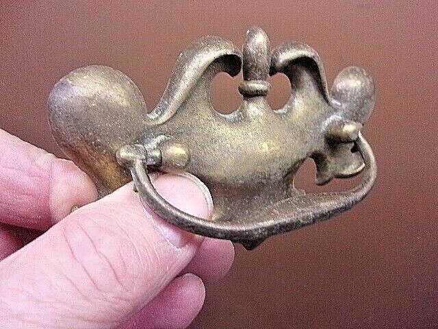 Lot of 4 Antique Brass Drawer Pulls w/Bail Drop Handles Bas Relief Great LQQK!