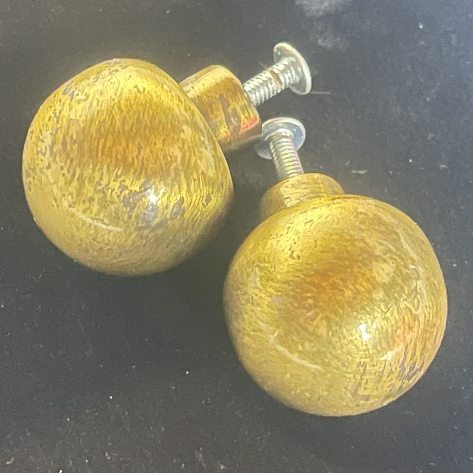 2 VTG Set Bronze Finish Mushroom Shaped Drawer Pulls Handles Knobs Pair