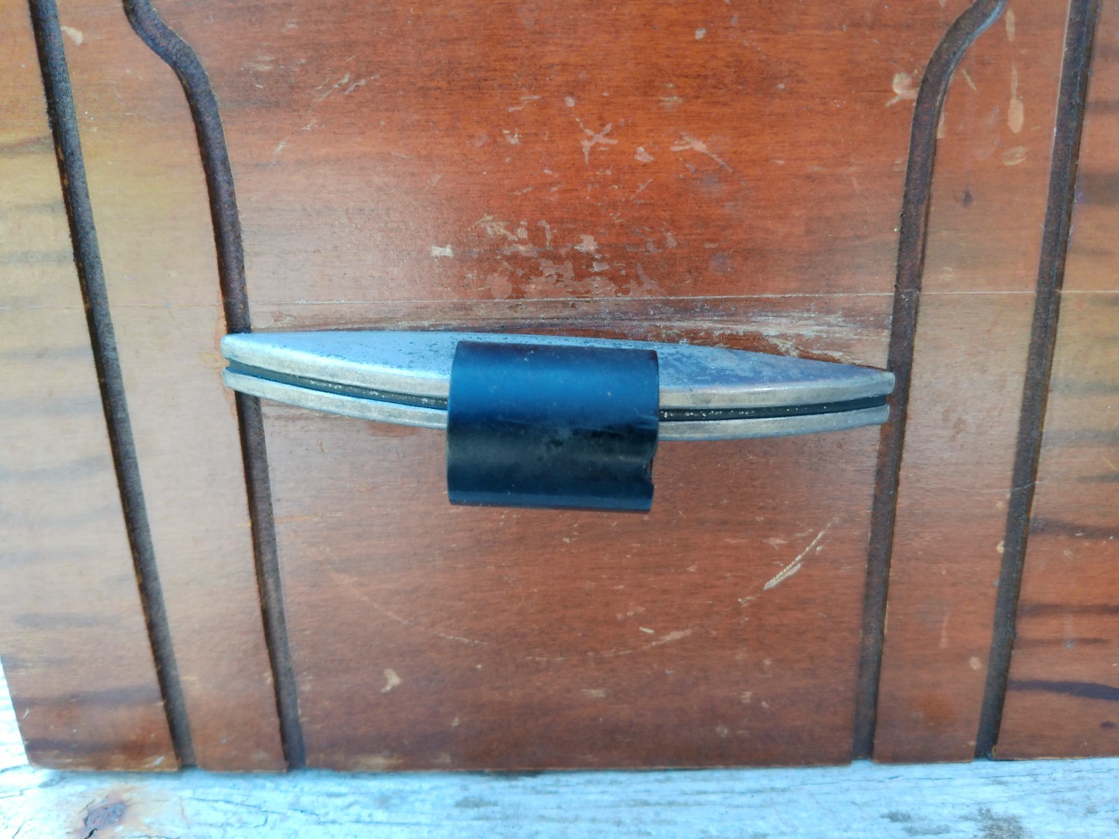 Set of 3 Vintage Metal Black Bakelite? Drawer Pulls Deco MCM