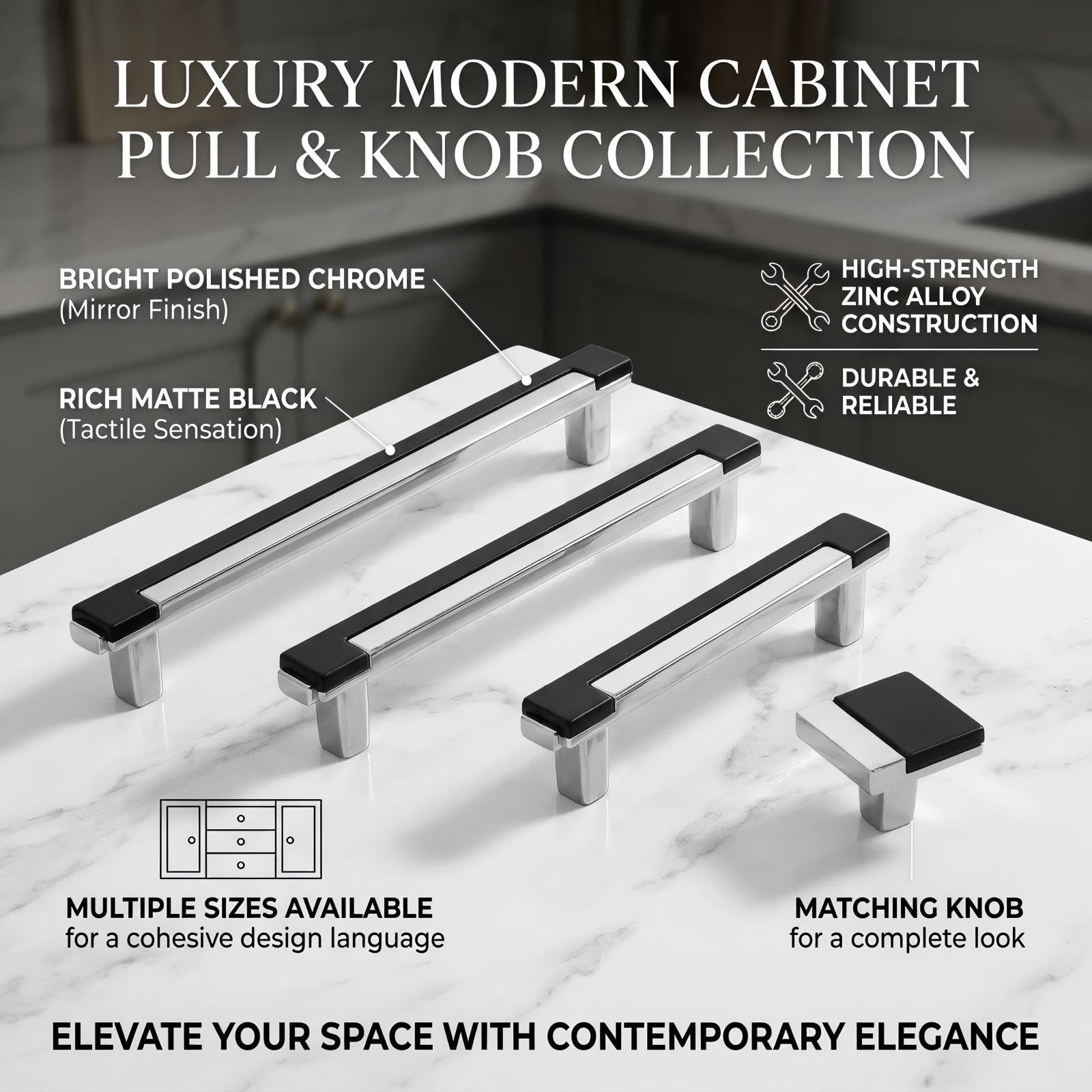 10 Pack Black Silver Cabinet Pulls & Handles, 5 Inch Hole Center | Smooth gri…