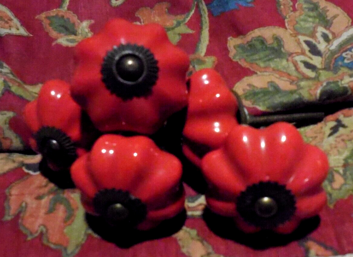 5 Red Rustic Drawer Cabinet Knobs Handles – Pumpkin Shaped Brass Hardware