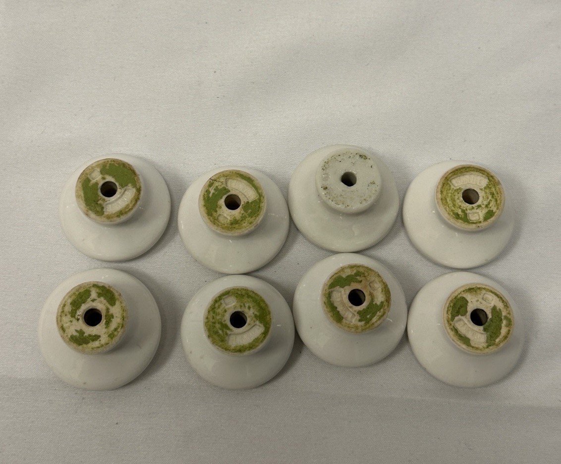 Lot of 8 Vintage White Ceramic Drawer Pulls – Classic Round Knobs | No Hardware
