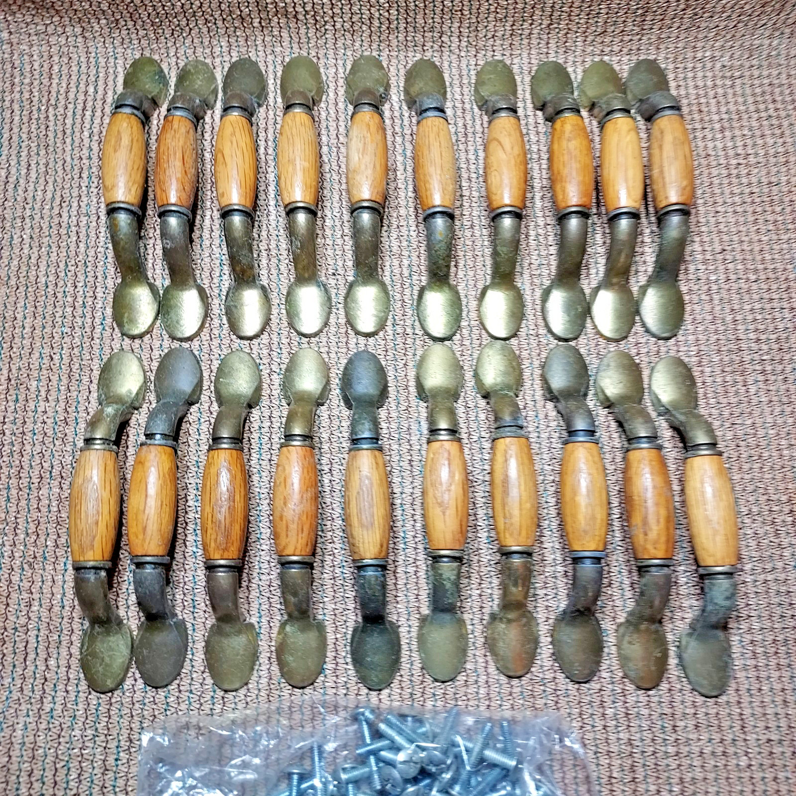 20 Vintage Wood & Brass Drawer Cabinet Bin Handles/Pulls