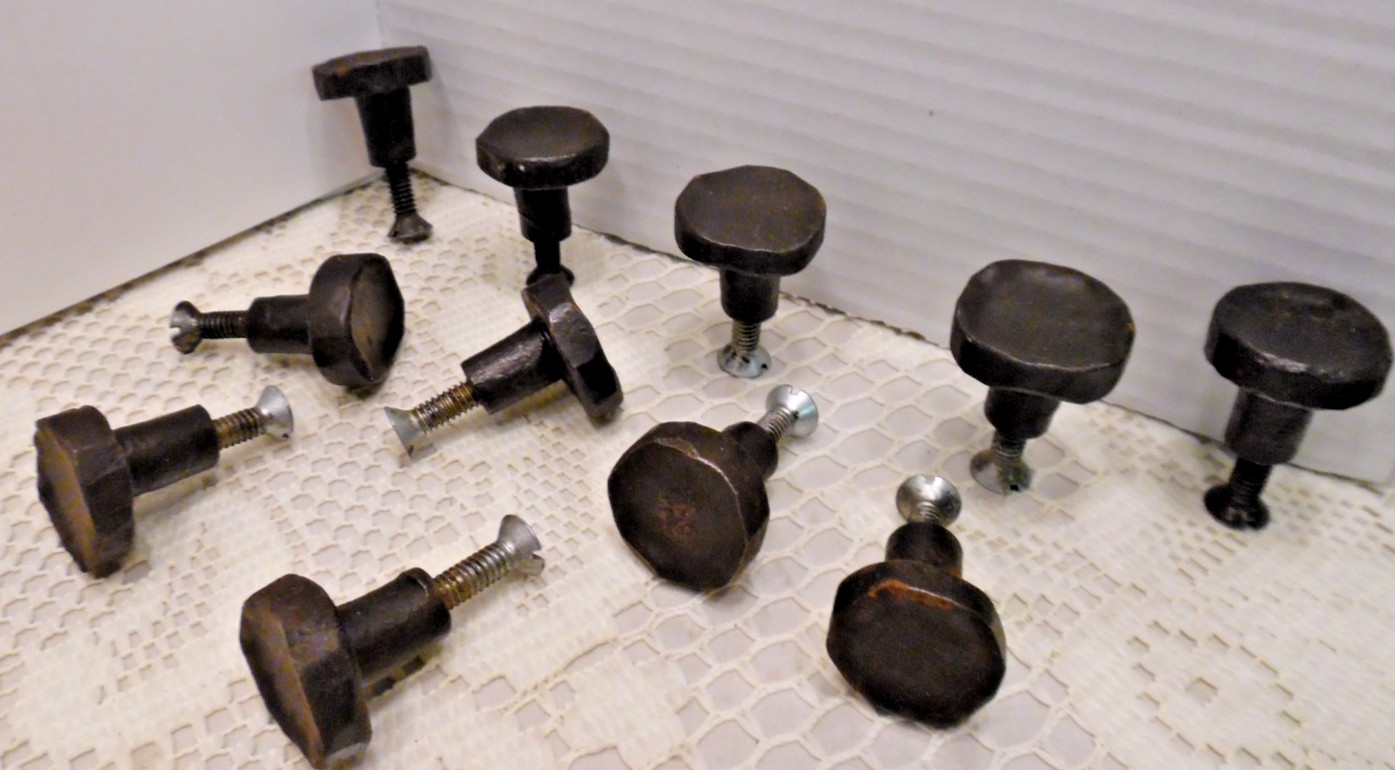 VTG (11) Wrought Iron Heavy Duty Drawer Pulls Black/Round 1″ X 1″ @ Screw