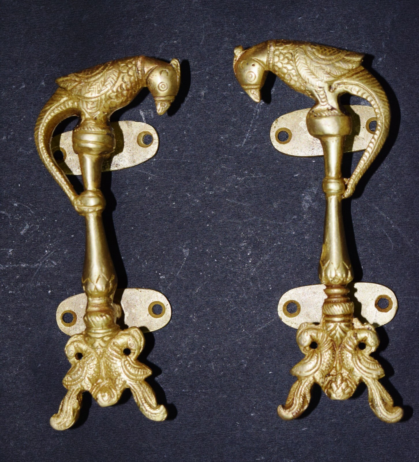 Peacock Door Handle Pair Brass Antique Style Almirah Pull With Dual Bird EK500