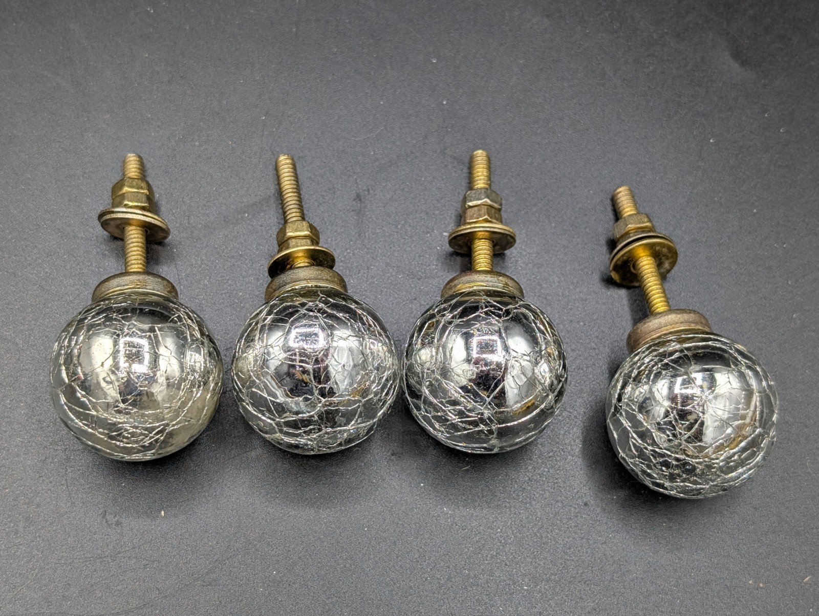 LOT 4 SILVER CRACKED GLASS CABINET DRAWER HANDLE PULLS 1.5” Diameter 3.5” Long