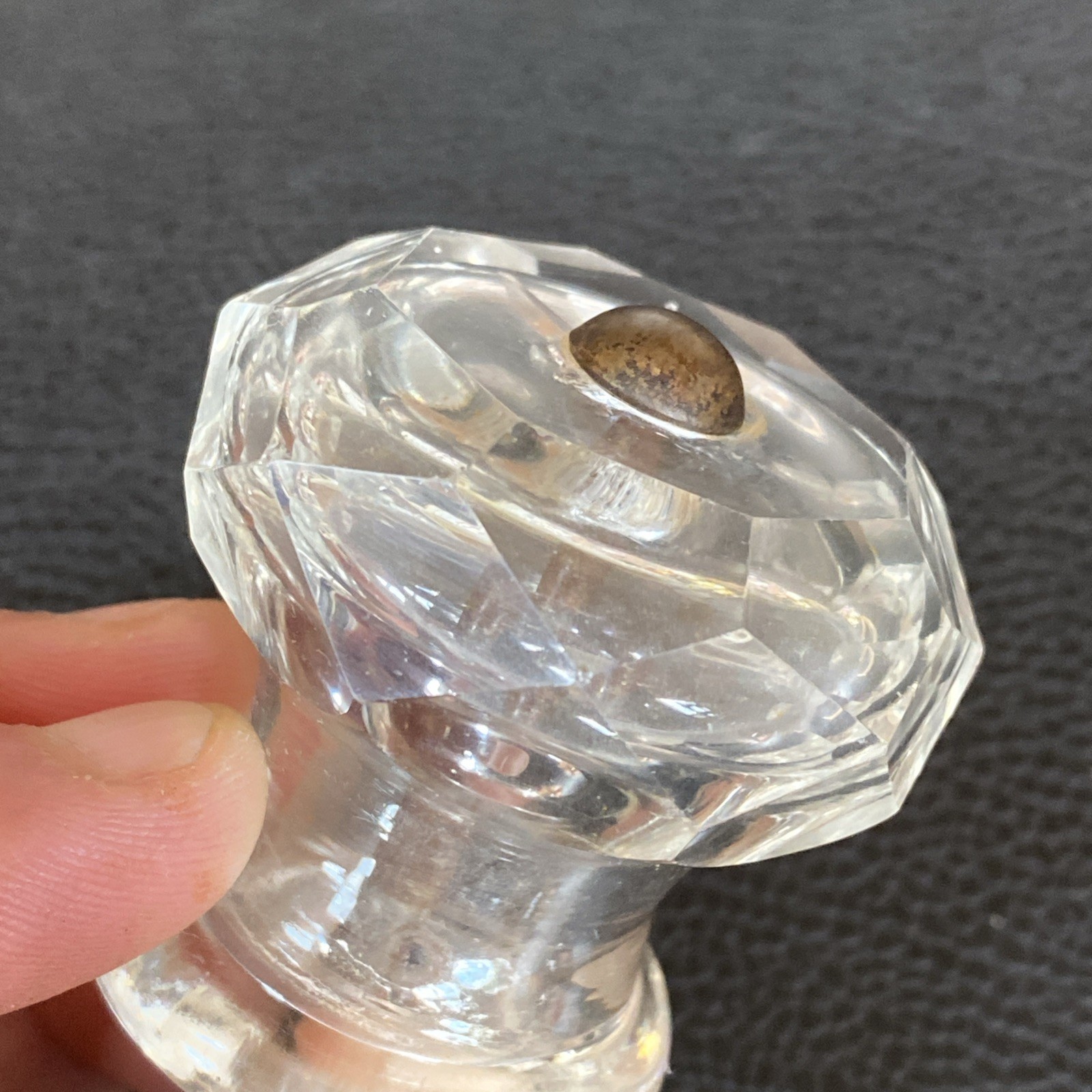 Faceted 1.75”x1-5/8” Antique Pressed Clear Glass Sandwich Drawer Pull Post Bolt