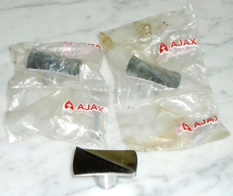Ajax Chrome Atomic Rectangular Set of 3 Vintage Knob Cabinet Door Pulls