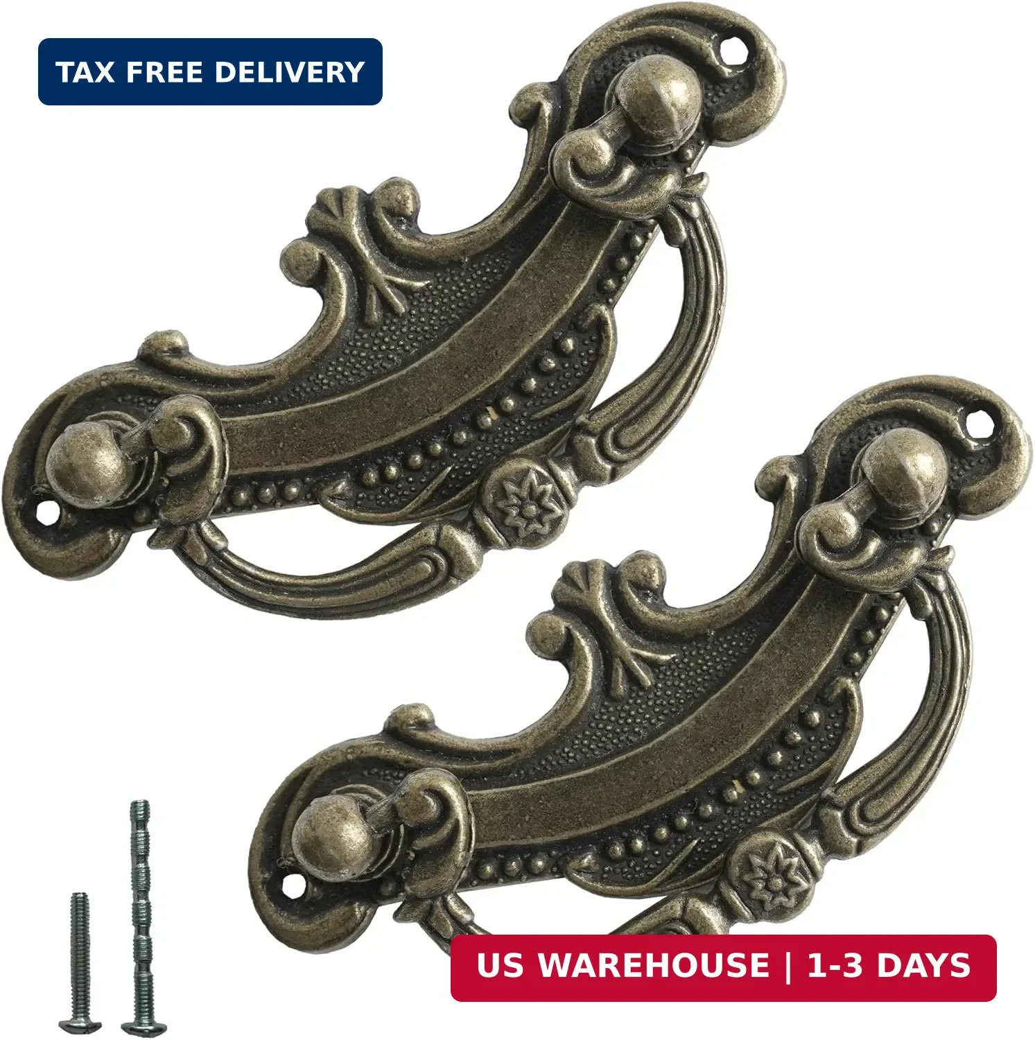 8 Pack Antique Bronze Baroque Style Drop Bail Drawer Pulls, 2 Inch Hole Center V