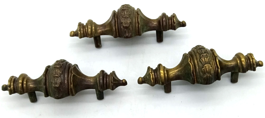 Vintage Keeler Brass Co. Set of 3 MCM Hollywood Regency Large Brass Drawer Pulls