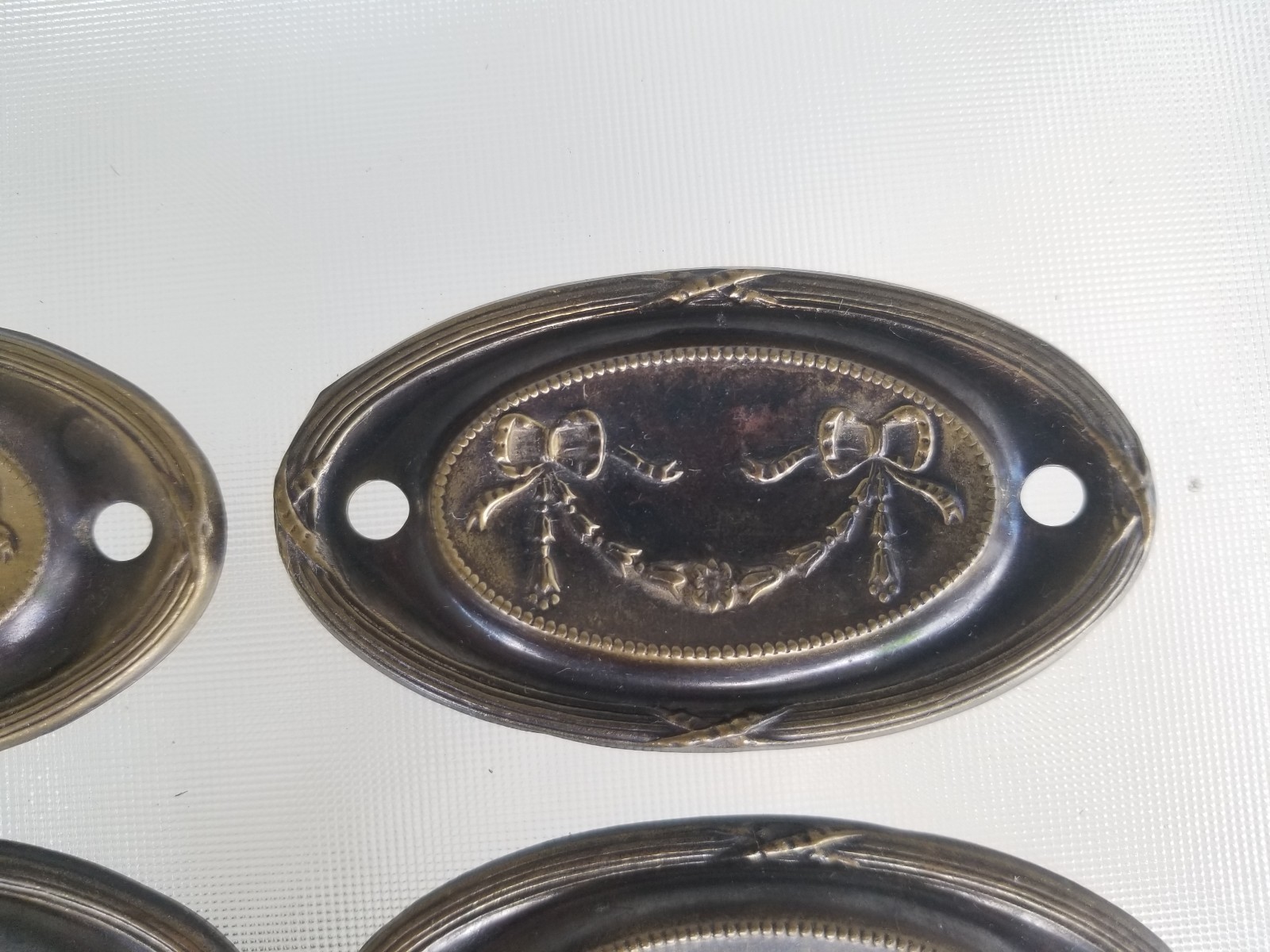 4 French Ribbon Back Plates Drawer Pulls Handles Reclaimed Furniture Hardware
