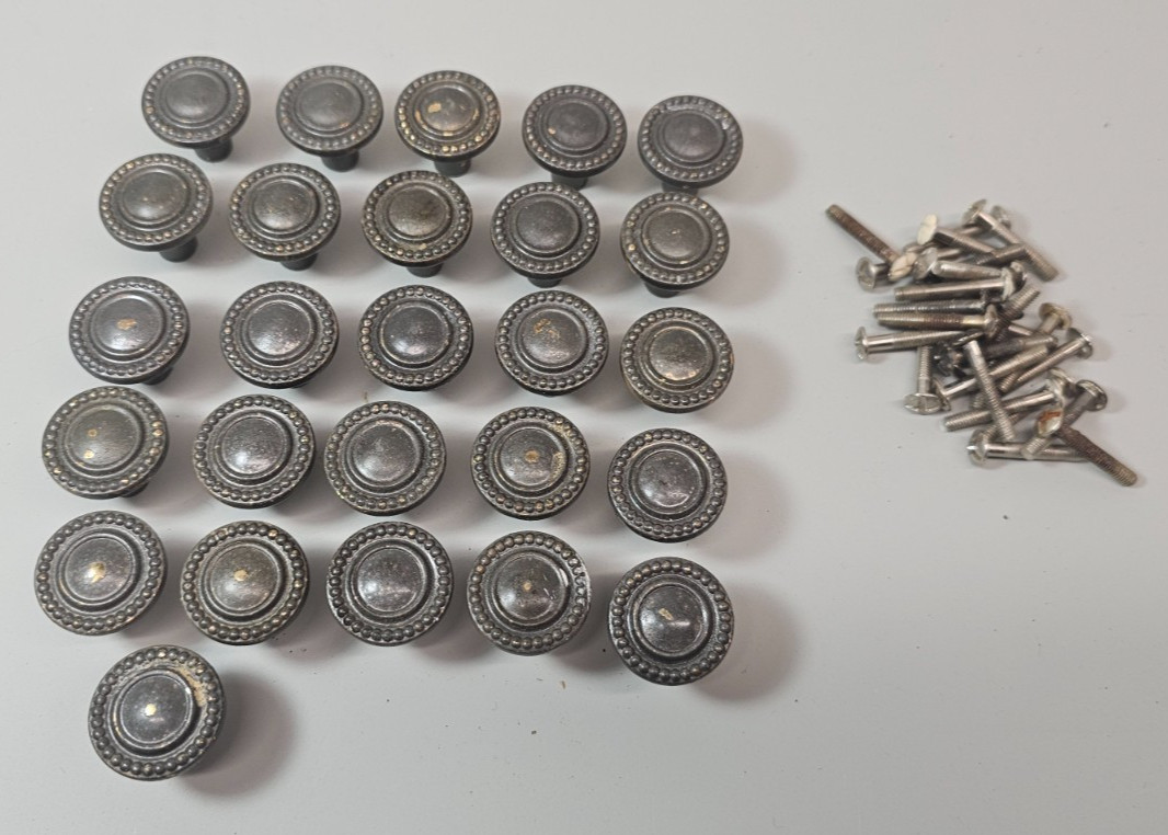 Vintage 1 Inch Brass Drawer Pulls Cabinet Knobs & Hardware Lot of 26