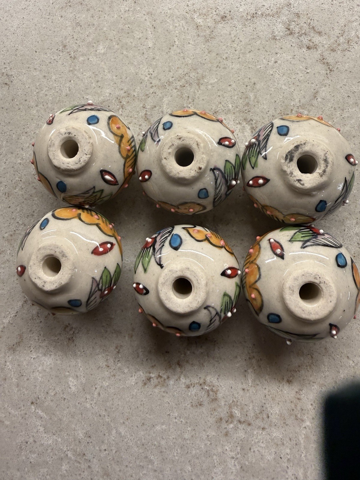 6 Round Ceramic Hand Painted Floral Theme Drawer Pulls Without Hardware READ