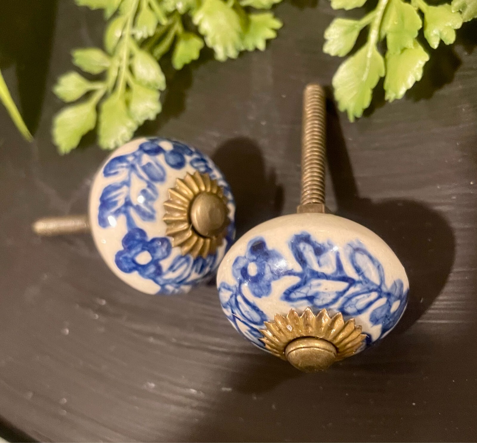Vintage Antique Drawer Pulls Handles Cobalt Flower Floral Cabinets door Knob