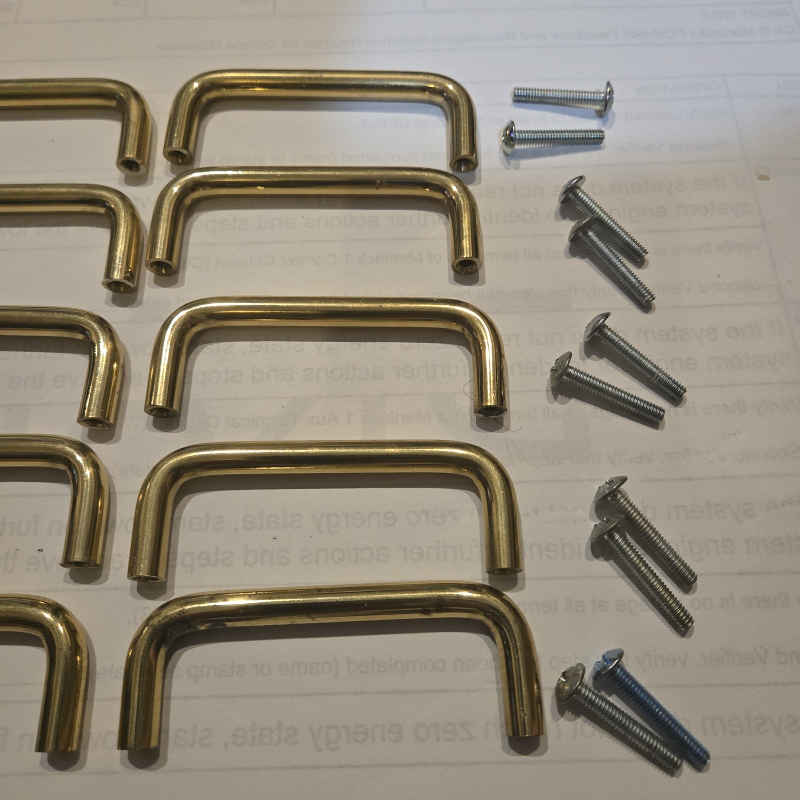 Lot of 10 Solid Polished Brass 3 Inch Drawer Pulls with Screws