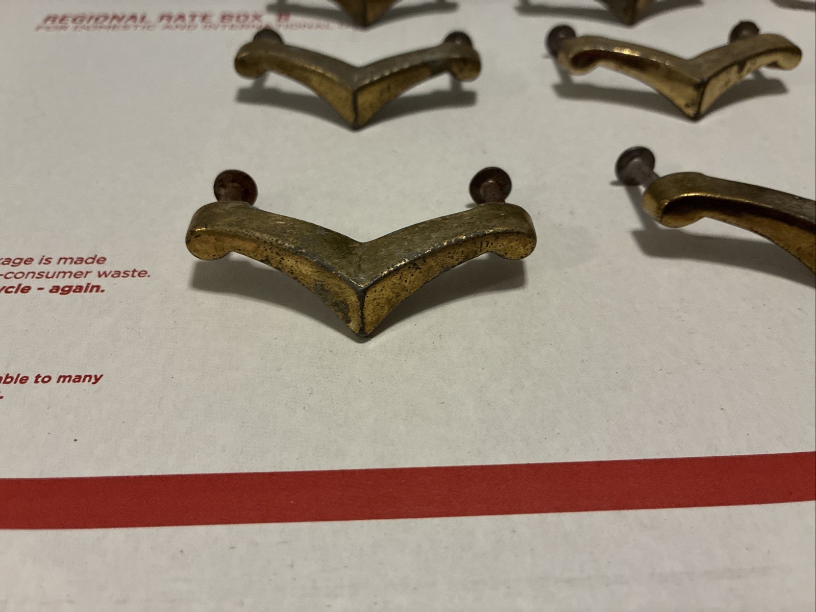 Mid Century Chevron Drawer Pulls • Lot of 9pcs Vintage 50s Boomerang Pulls