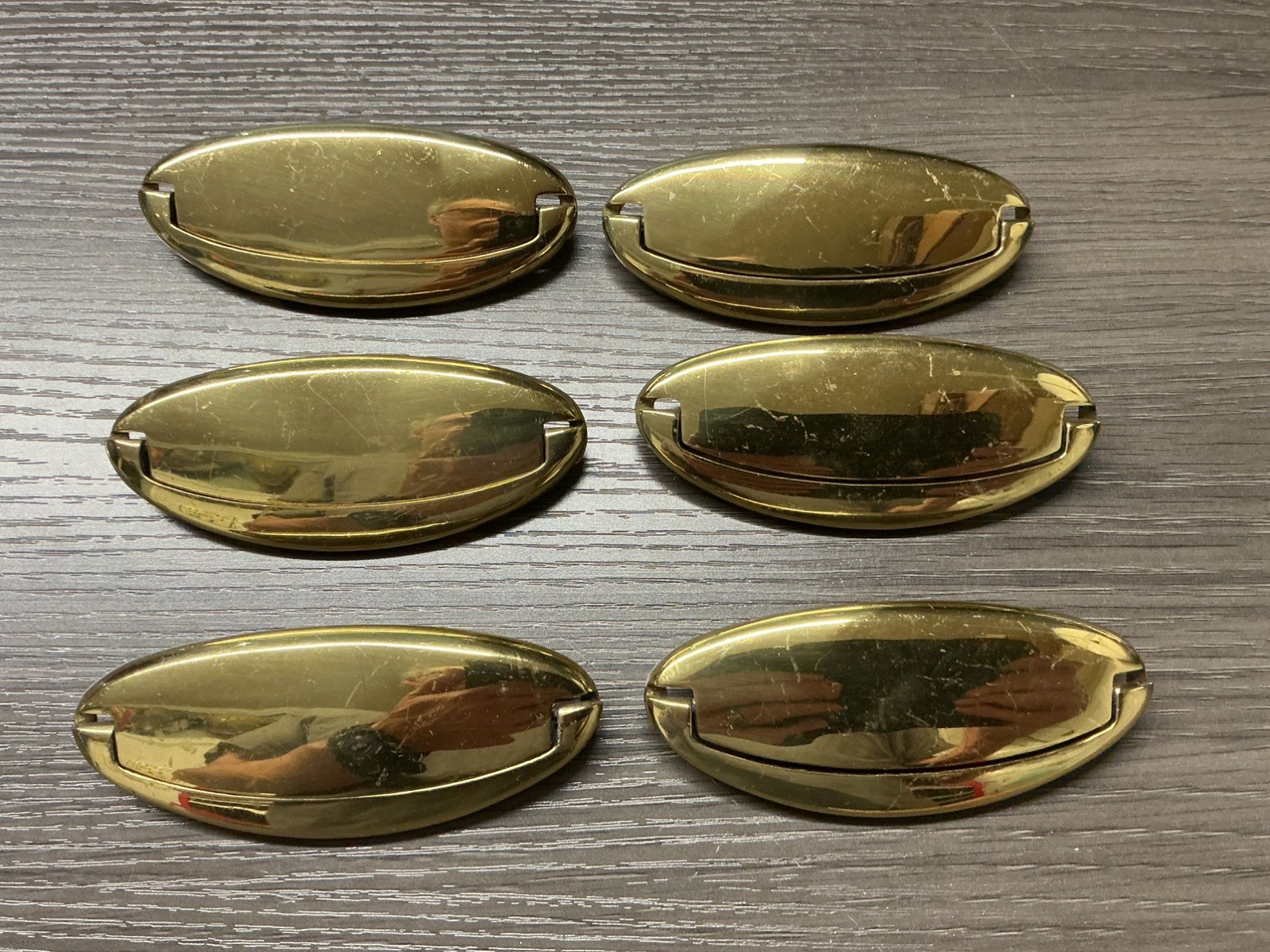 6 Vintage Keeler Brass Oval Campaign Style Solid Brass Cabinet Drawer Pull (37