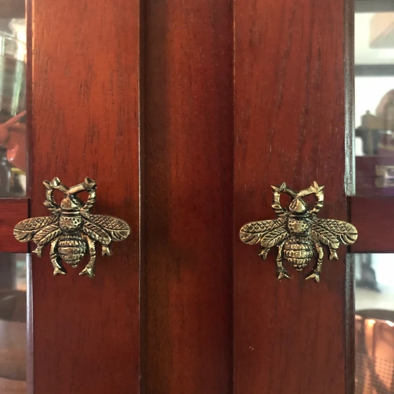 1 Brushed-Gold Metal Drawer Pulls Handles Bee Vintage-Brass Cabinet Door Knobs