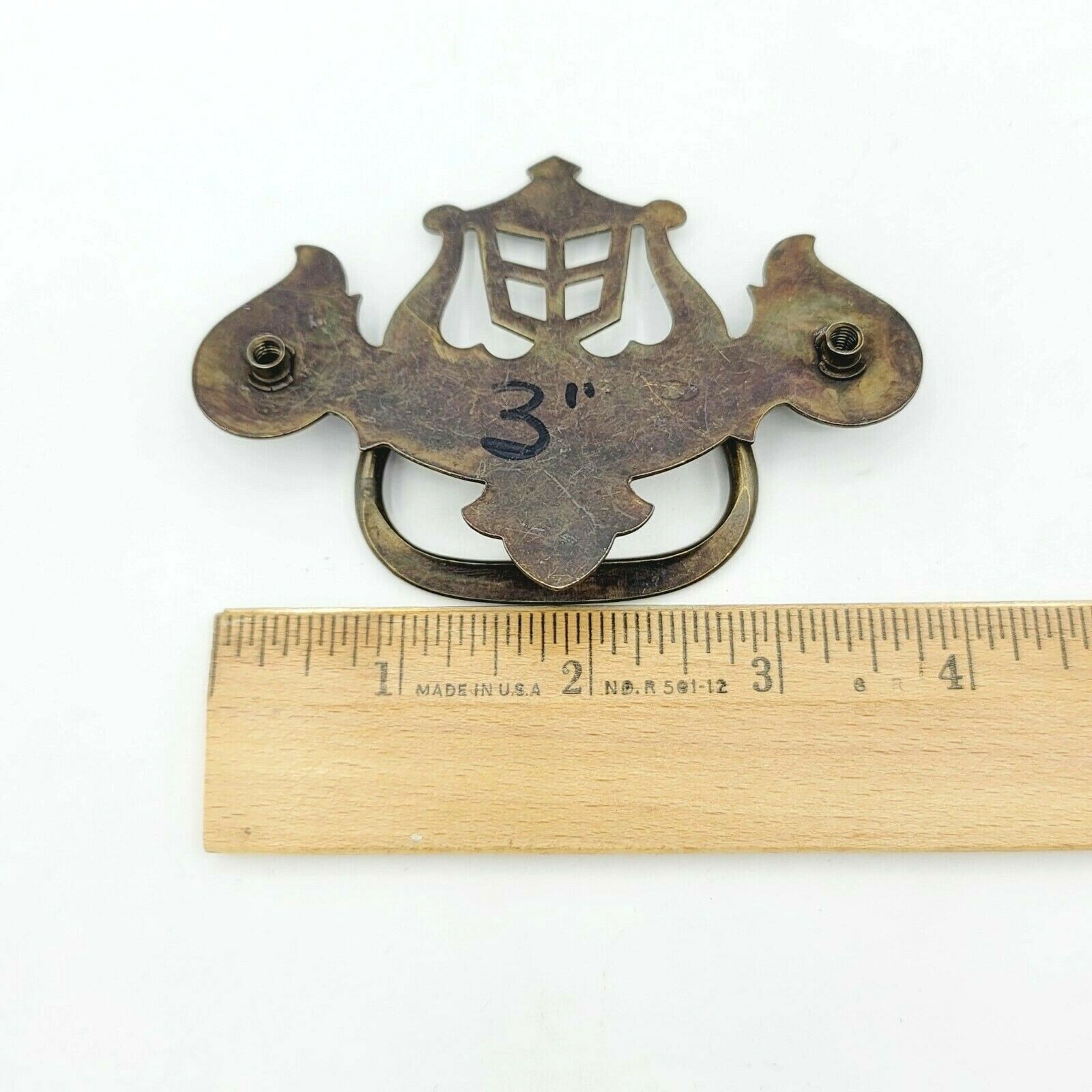 Vintage Steel Drawer Pull Bronze tone Salvage Hardware SINGLE ONLY 3″ 0030