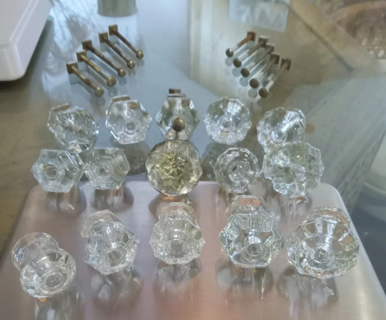 Set 15 Drawer Knobs Antique Clear Crystal Glass Dresser Cabinet Pulls Hardware