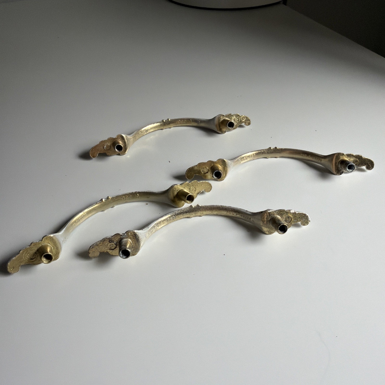 Vintage AJAX 989 4 Handles Cabinet Drawer Door Pull Gold White 3″ OC French Pro