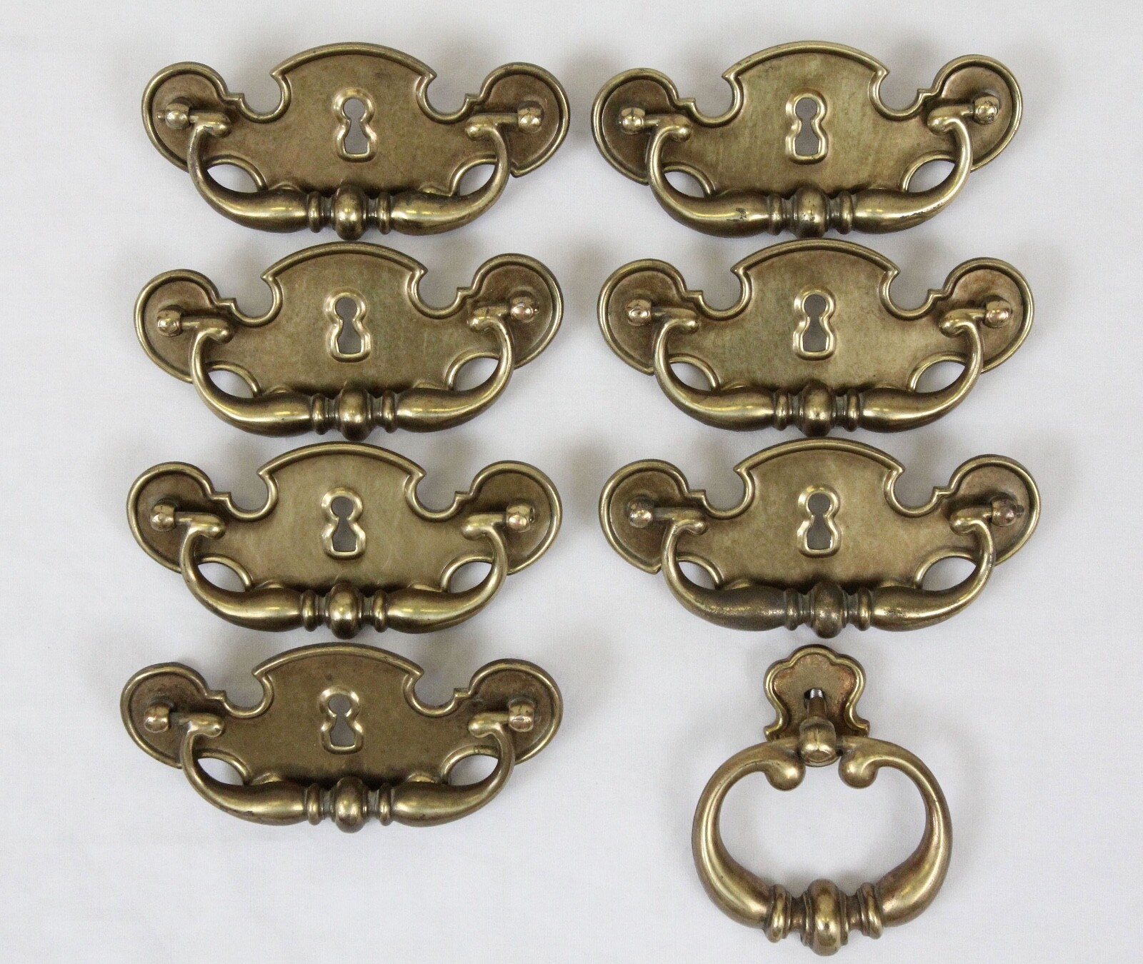 Lot Of 7 +1 Keeler Brass Co KBC Drawer Handles Pulls Chippendale Batwing Keyhole