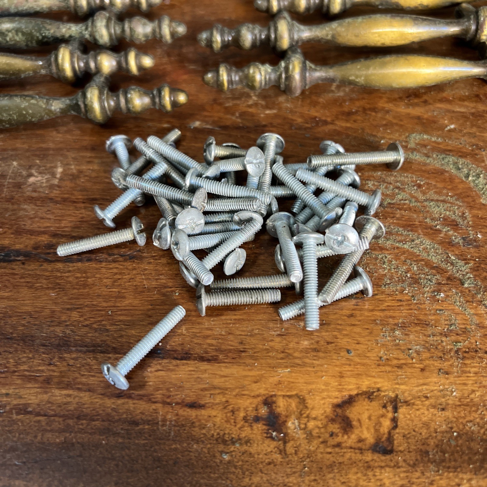 Lot Of 31 VTG Brass Drawer/Door Pulls-5.5” Long-3” Centers-Shiny Patina-40Screws