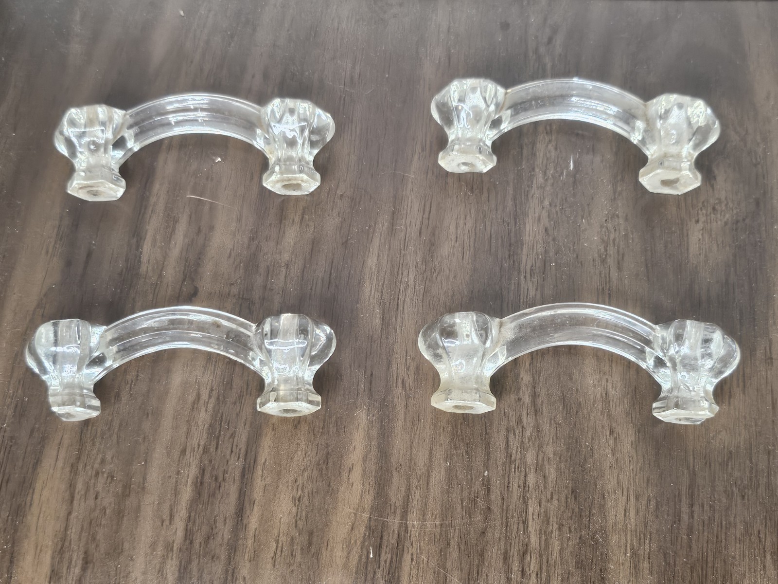 Lot 4 Hexagon Vintage Clear Glass Knobs Handle Pulls Reclaimed Kitchen Bath