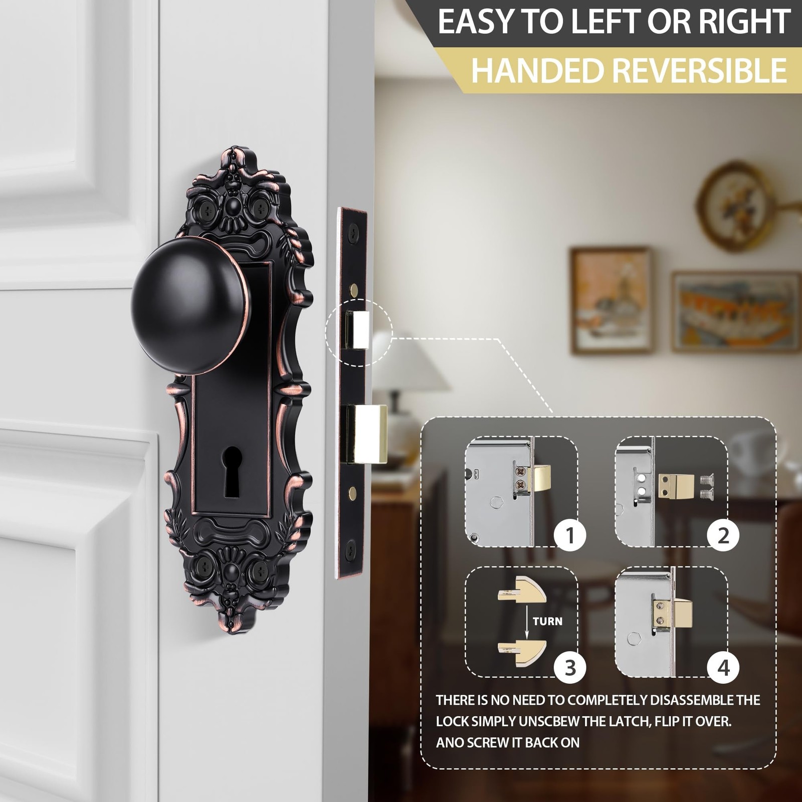 Vintage Mortise Door Knobs with Skeleton Key, Mortise Lock Set for Interior D…
