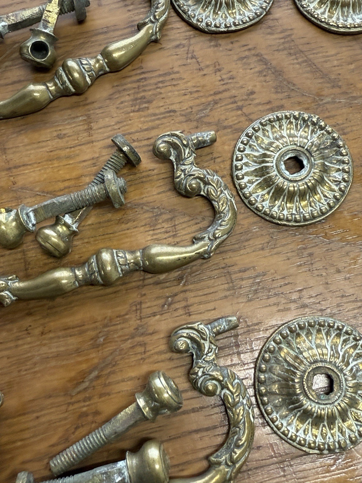 Antique Georgian bronze brass hardware chippendale period set 18th century